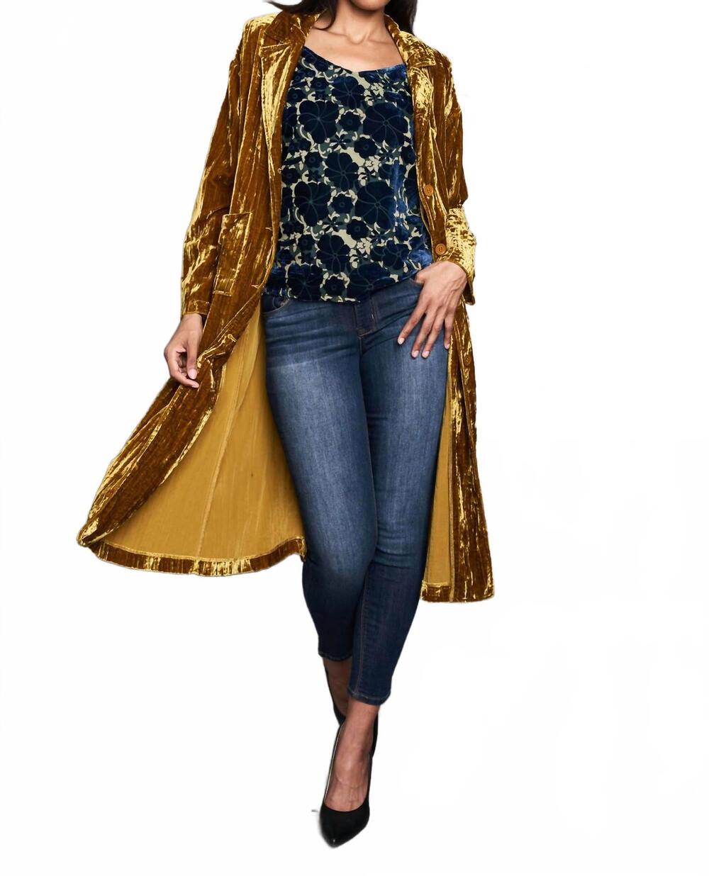 NEW PAPARAZZI crushed velvet single breaster duster in gold